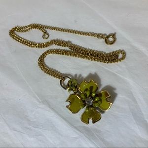 Vintage Enamel Flower Rhinestone or CZ Necklace
